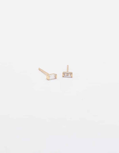 Mini White Baguette Gold Studs