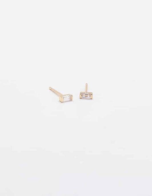 Mini White Baguette Gold Studs