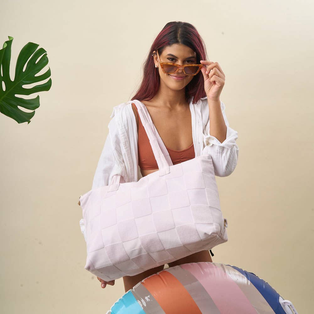 Purple Check Terry Tote