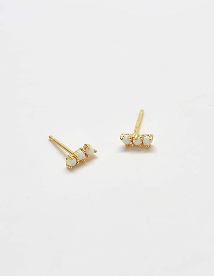 Gold Vermeil Opal Semiprecious Gemstone Bar Stud Earrings