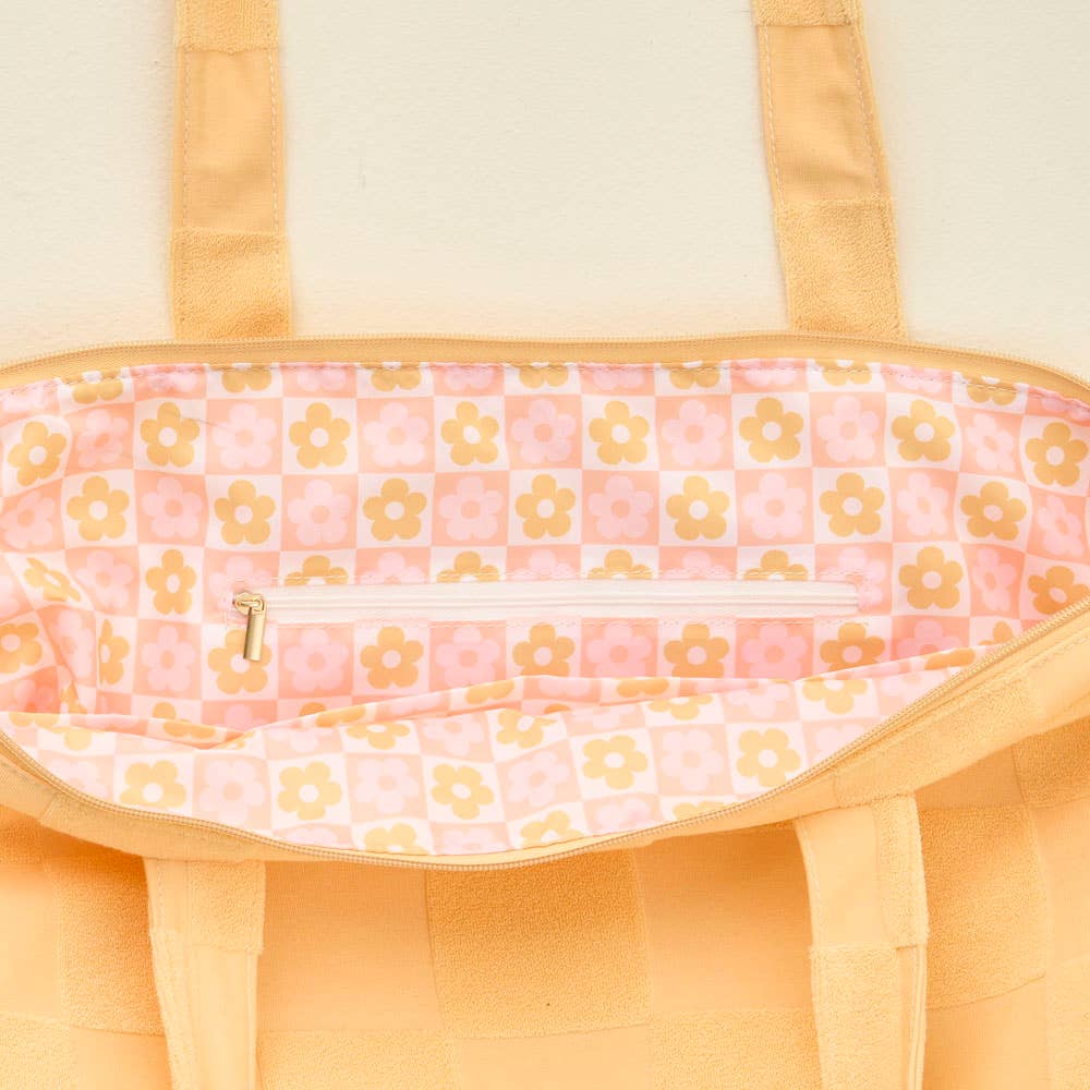 Peach Check Terry Tote