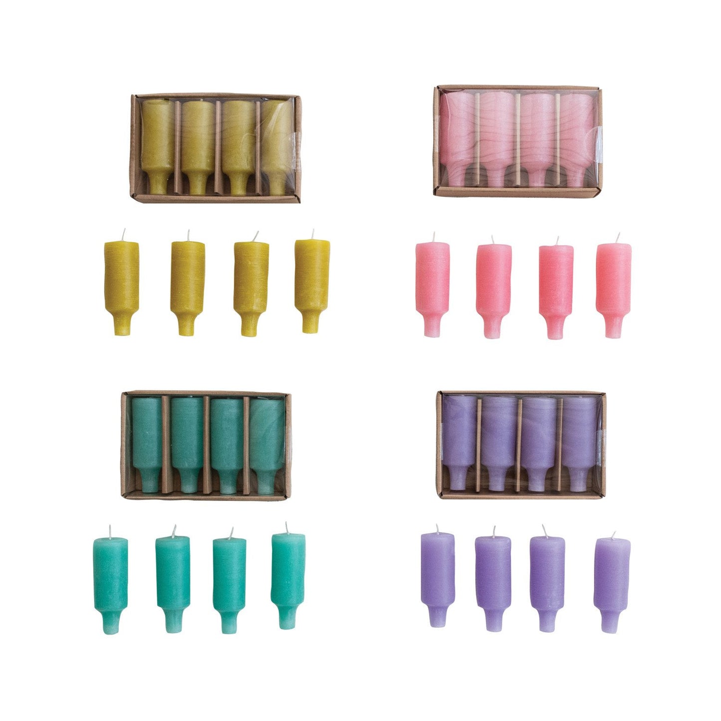 Unscented Bottle Taper Candles in Box, Set of 4, 4 Colors