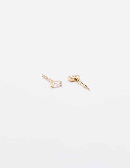 Mini White Baguette Gold Studs