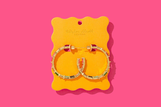 Reese Gold Plated w/ Colorful Gems Hoop Earrings