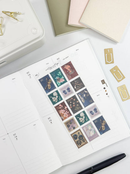 Dark Botanical Vintage Postage • Journal Sticker Sheet