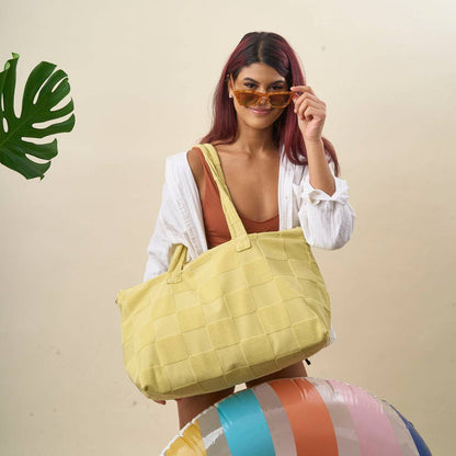 Green Check Terry Tote