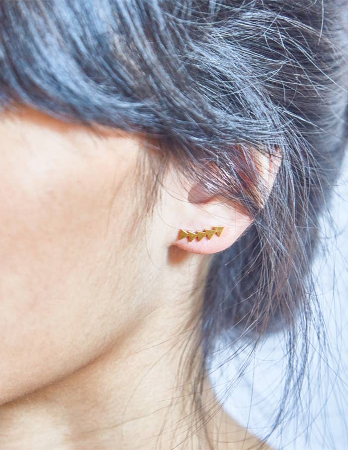 Gold Geometric Triangle Stud Ear Crawlers