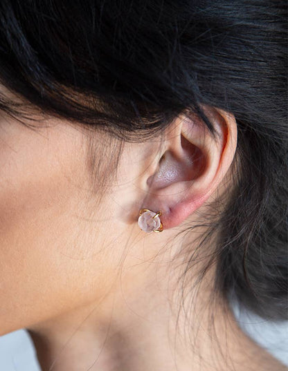Rose Quartz Semiprecious Gemstone Gold Claw Stud Earrings