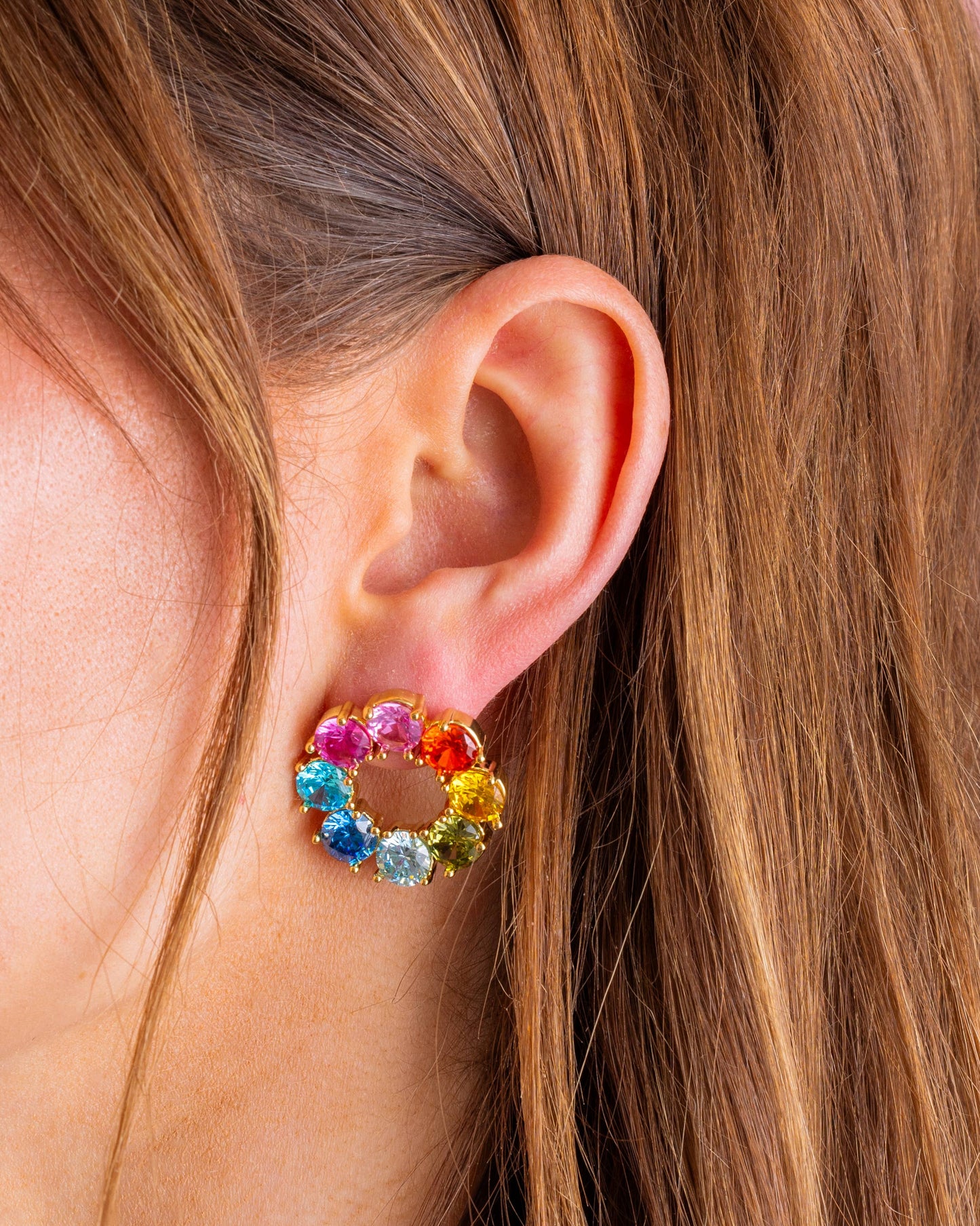 Paige Circles w/ Colorful Gems Drop Earrings