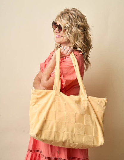 Peach Check Terry Tote