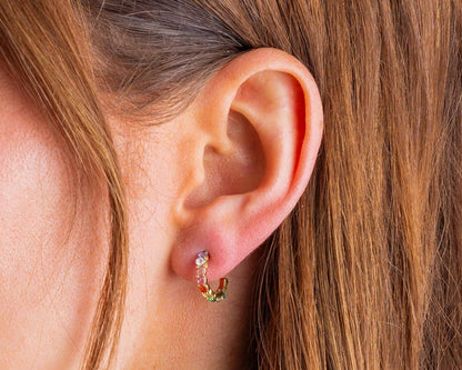 Hallie Gold Plated w/ Colorful Gems Huggie Earrings