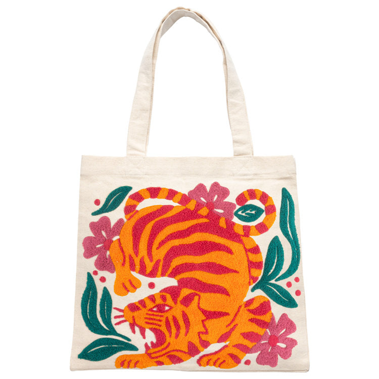 EMBROIDERED CANVAS TOTE  TIGER (S26)