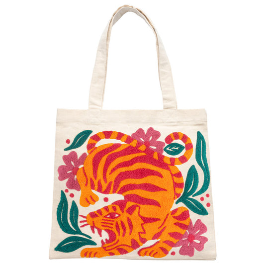 EMBROIDERED CANVAS TOTE  TIGER (S26)