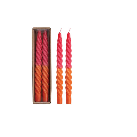 Pink & Orange Twisted Taper Candle